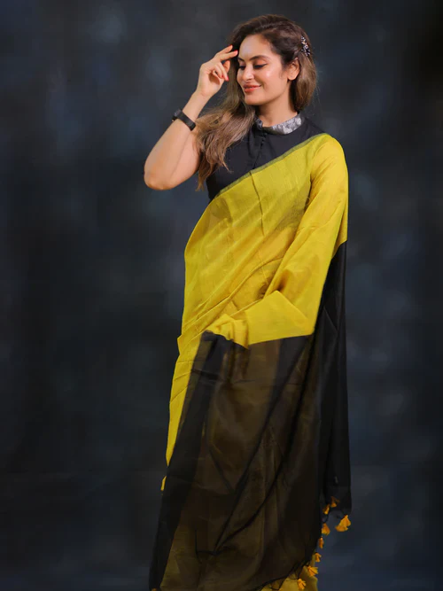 Women Cotton Silk Plain Saree - Image 3