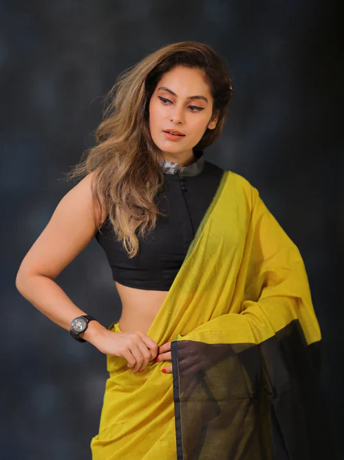 Women Cotton Silk Plain Saree - Image 5