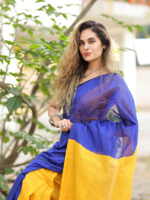 Women Cotton Silk Plain Saree - Image 4