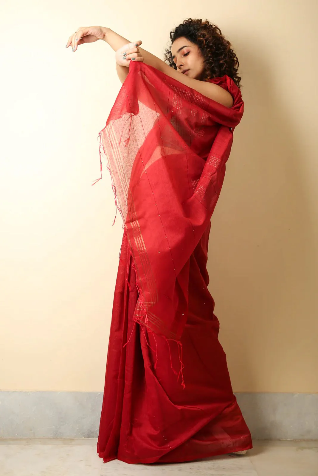 Women Cotton Silk Seqence Check Saree - Image 3