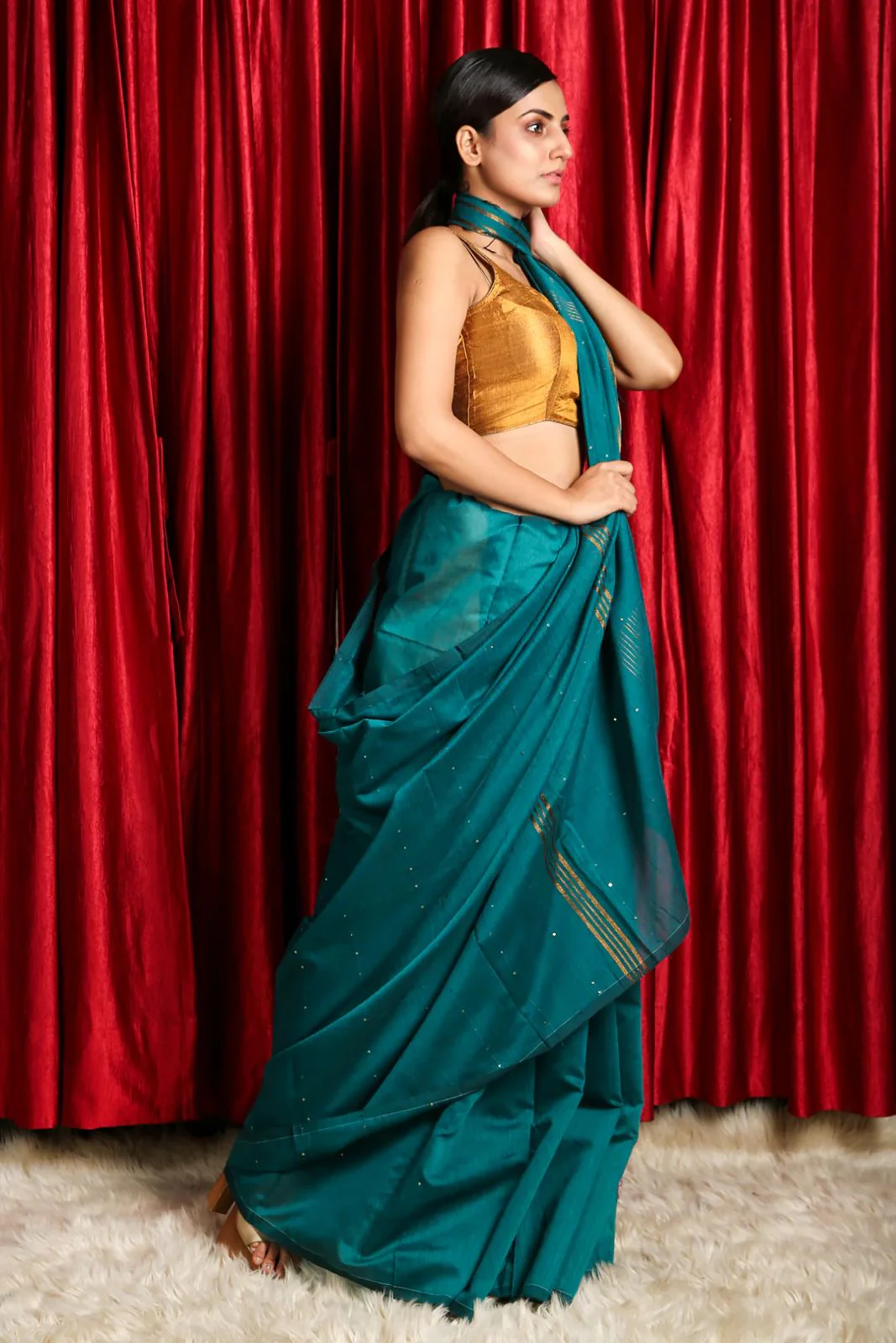 Women Cotton Silk Seqence Check Saree - Image 4