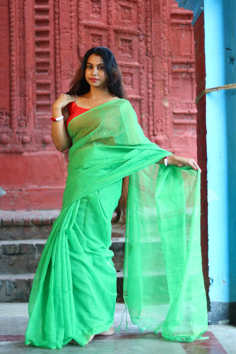 Women Cotton Silk Sequence Saree - Image 3