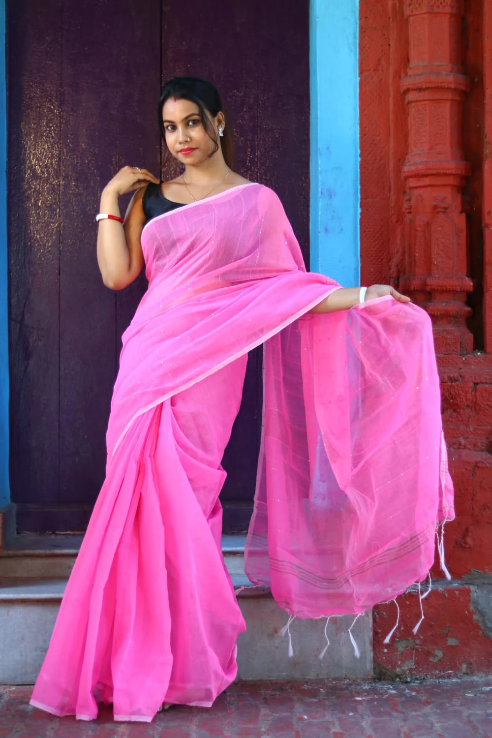 Women Cotton Silk Sequence Saree - Image 2