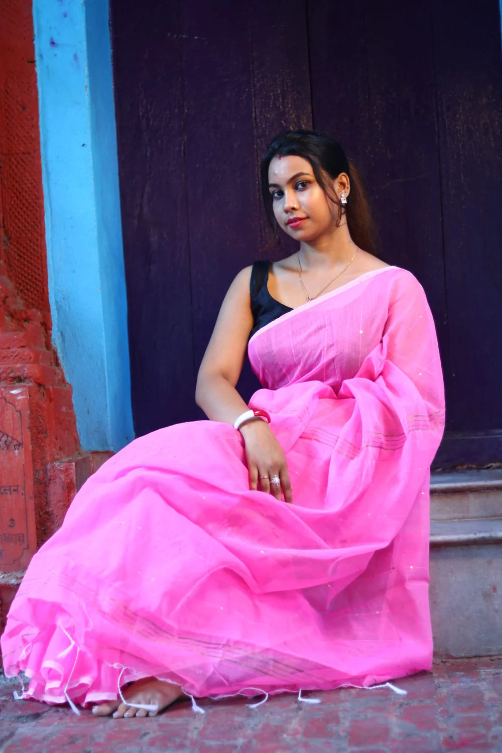Women Cotton Silk Sequence Saree - Image 3