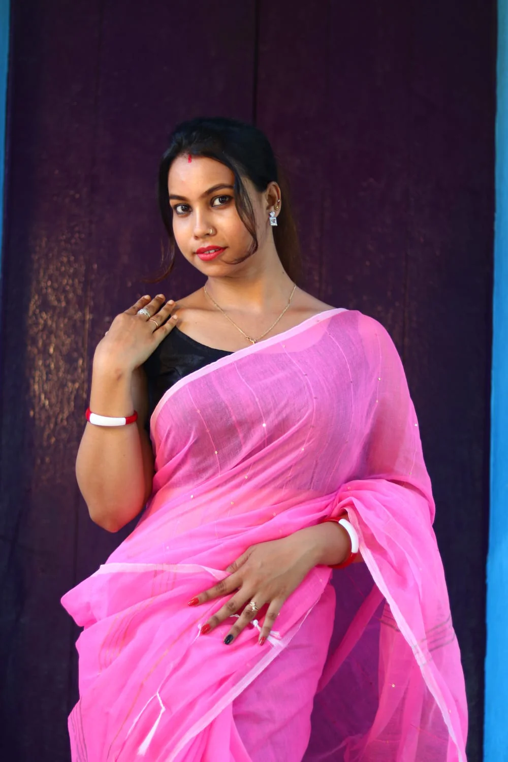 Women Cotton Silk Sequence Saree - Image 4