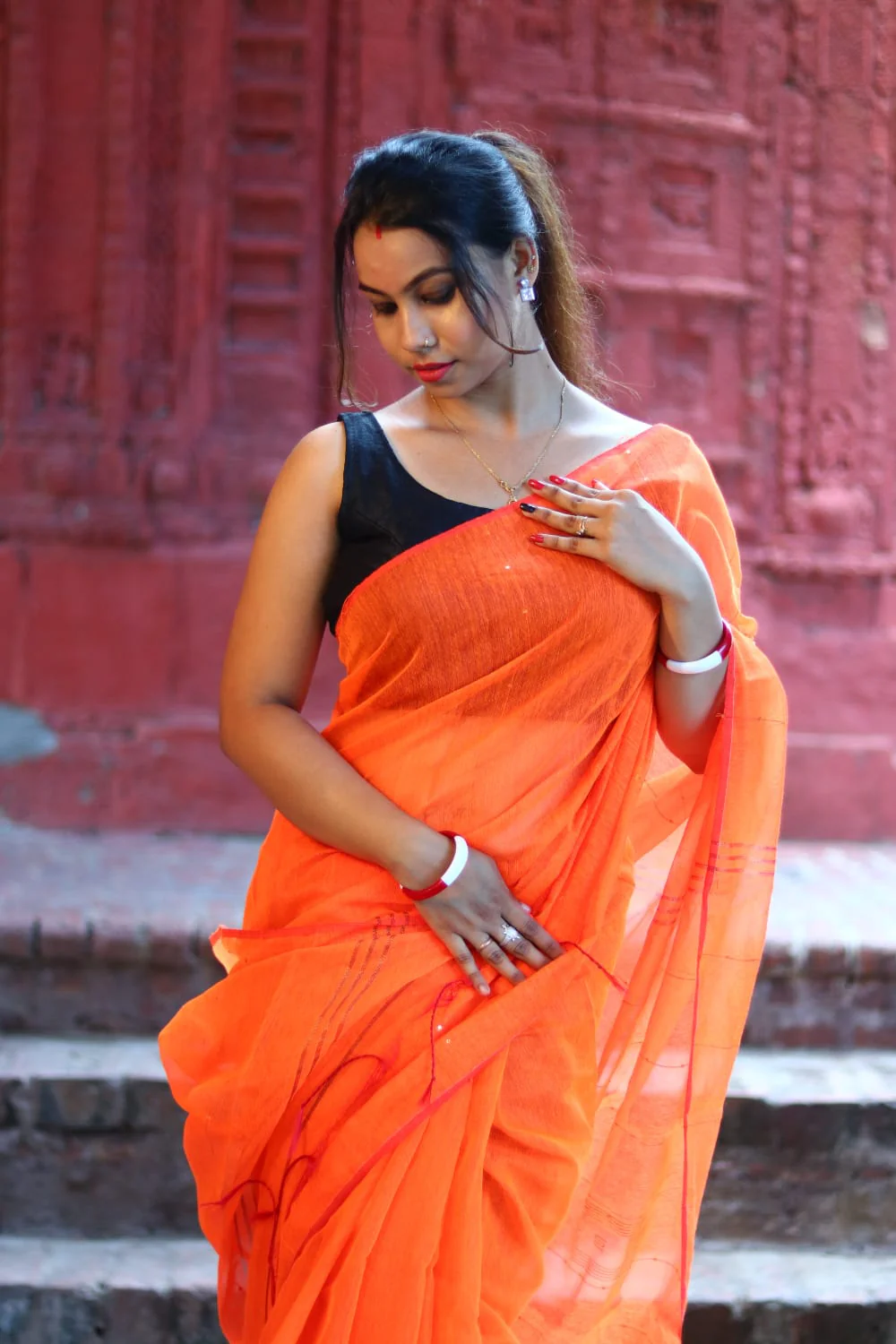 Women Cotton Silk Sequence Saree - Image 5