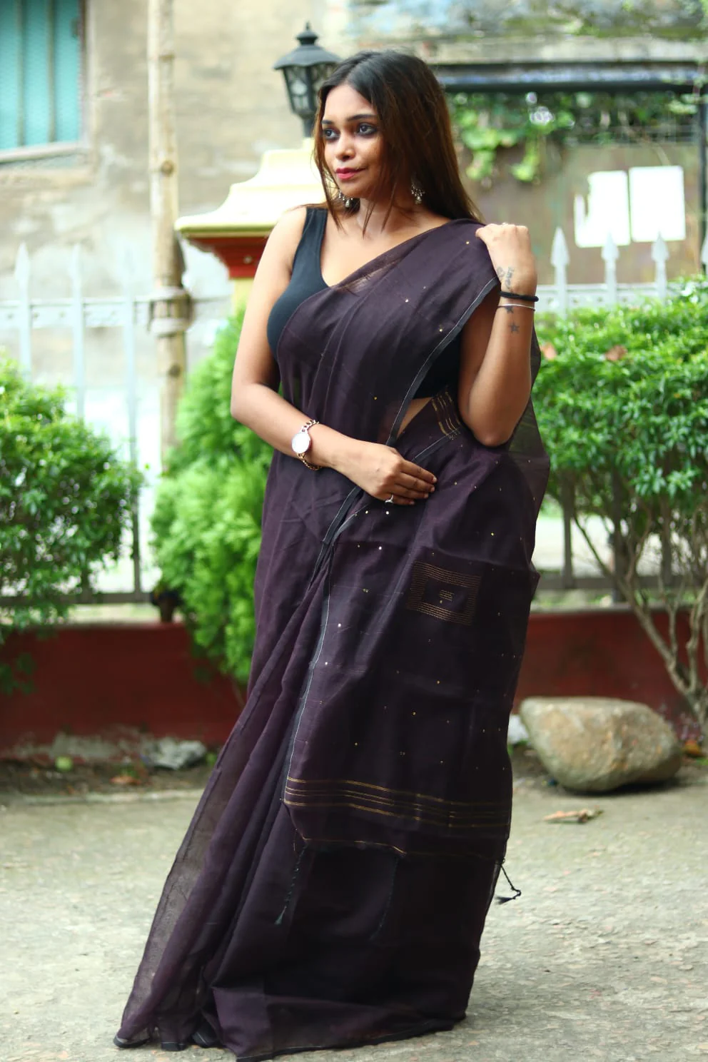 Women Cotton Silk Sequence Saree - Image 3