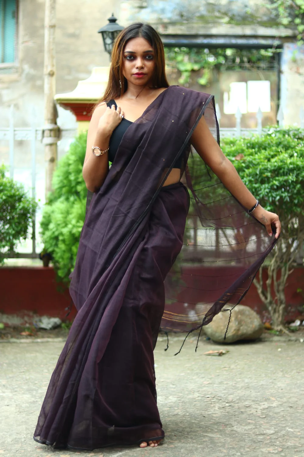 Women Cotton Silk Sequence Saree - Image 5