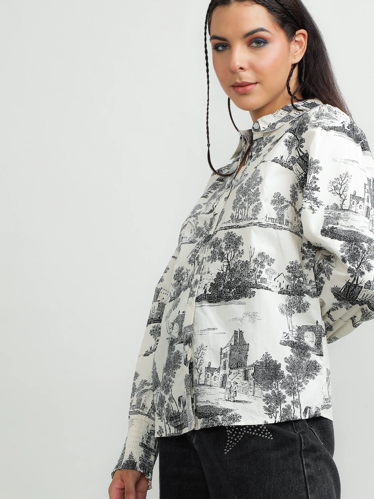 Women Cotton White Printed Shirt - Image 4