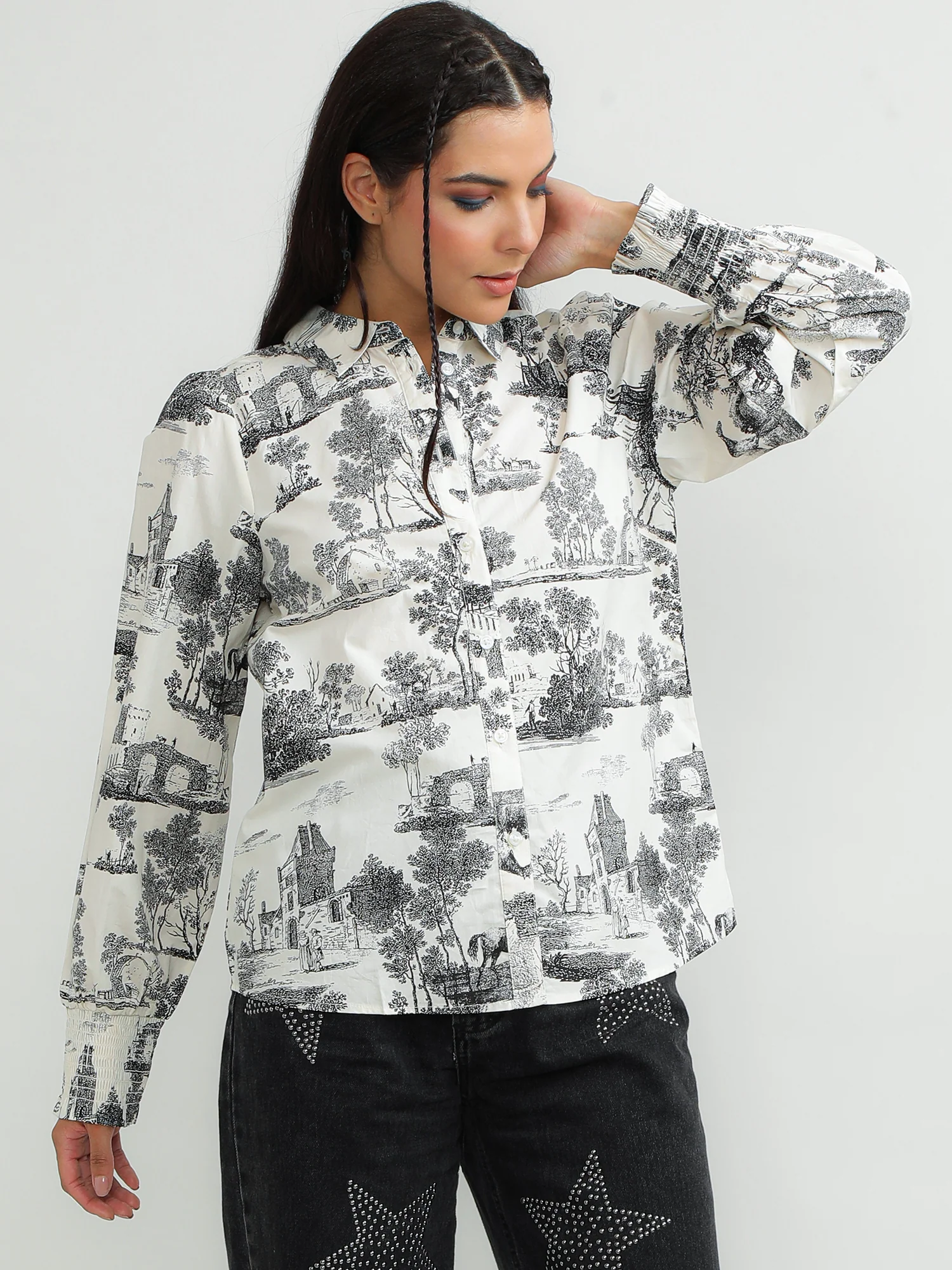 Women Cotton White Printed Shirt - Image 5