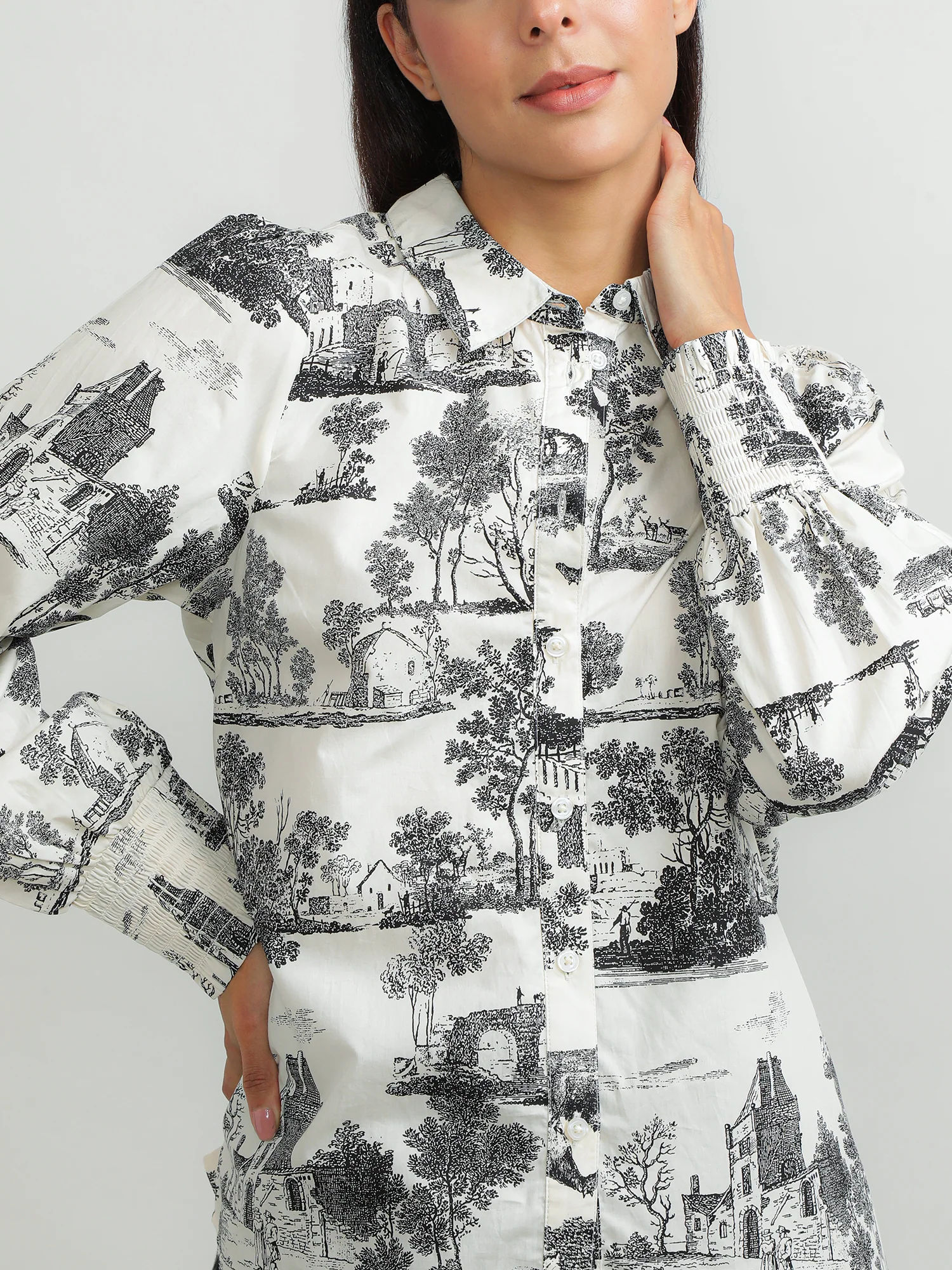 Women Cotton White Printed Shirt - Image 7