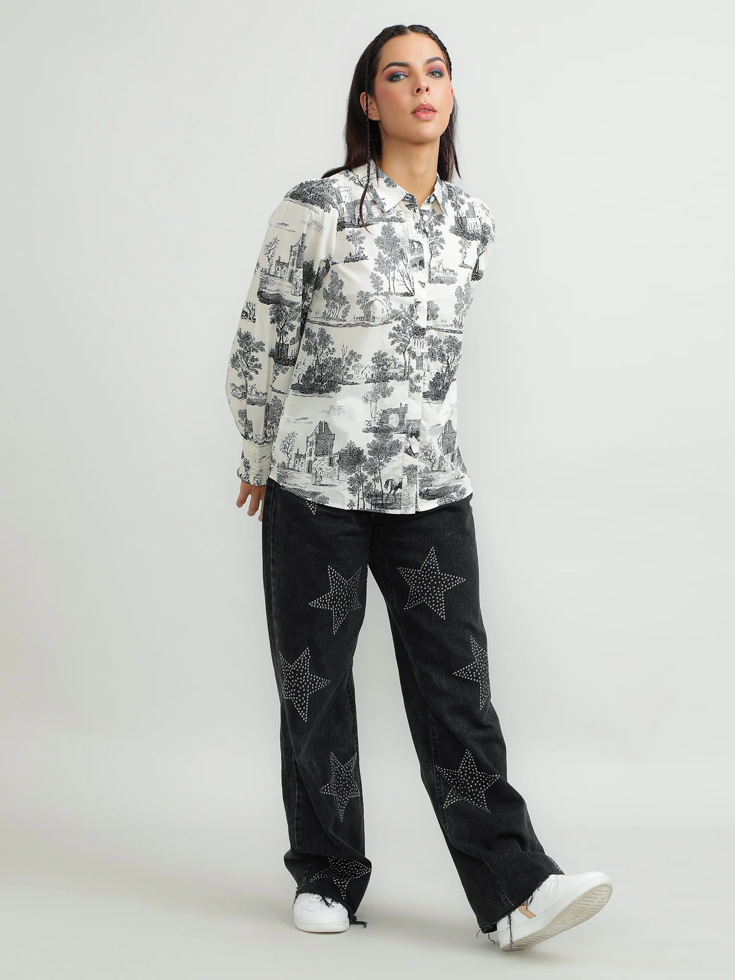 Women Cotton White Printed Shirt - Image 8