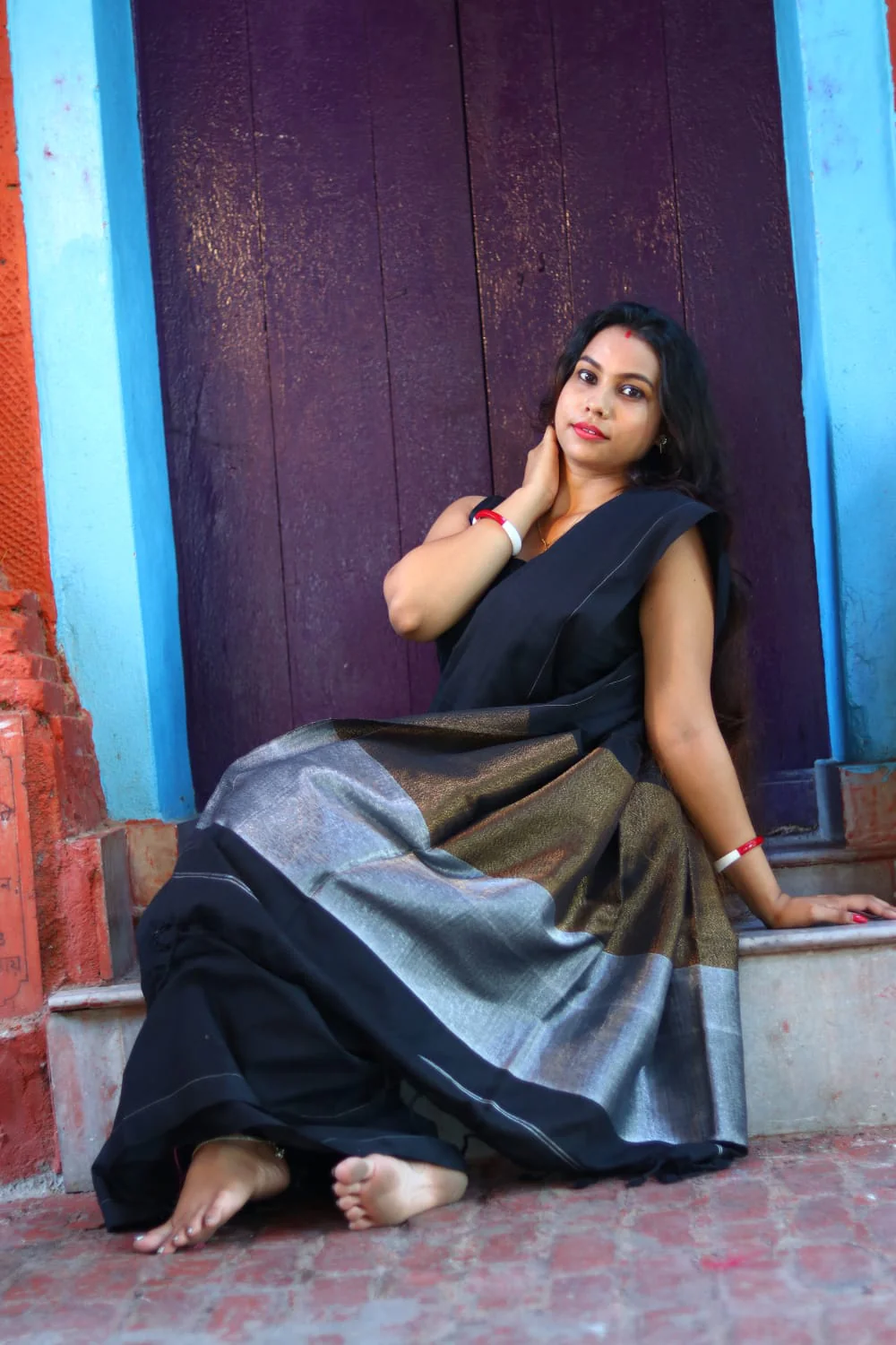 Women Cotton Zari Border Handloom Saree - Image 3