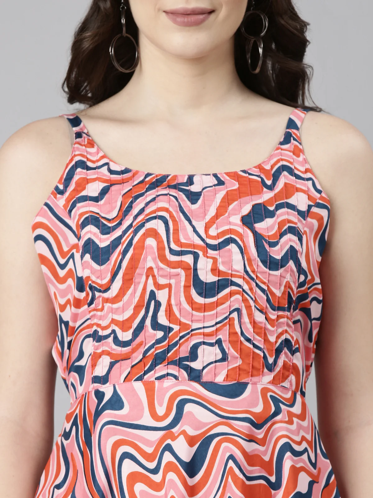 Women Cream Abstract Print Fit & Flare Midi Dress - Image 2