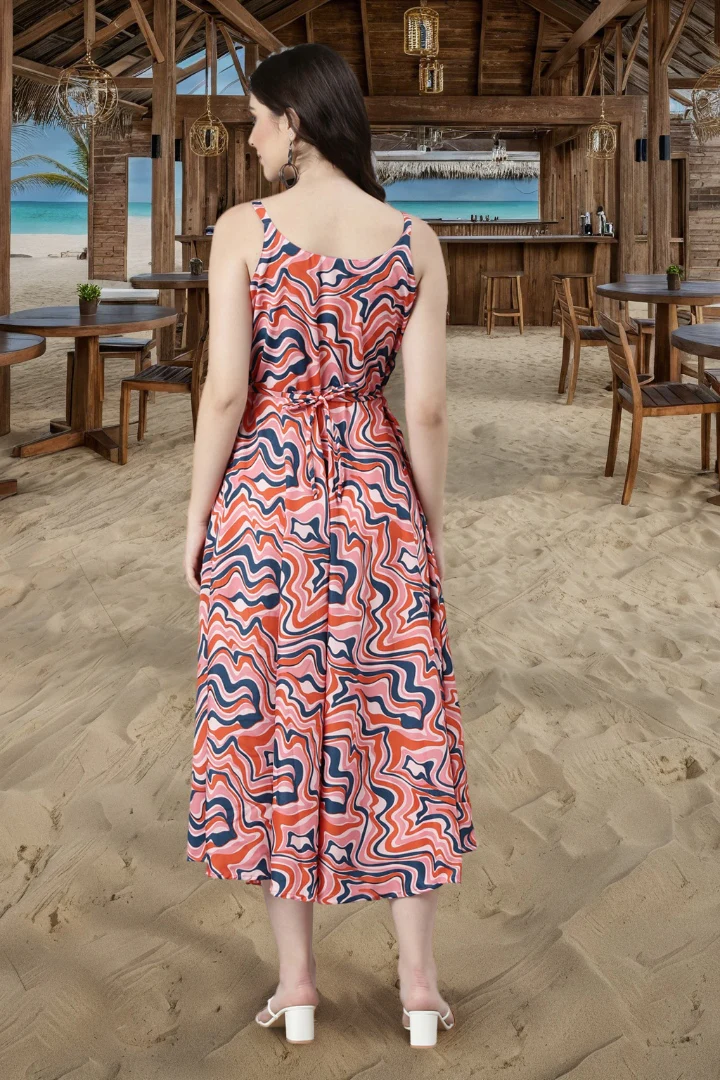 Women Cream Abstract Print Fit & Flare Midi Dress - Image 3