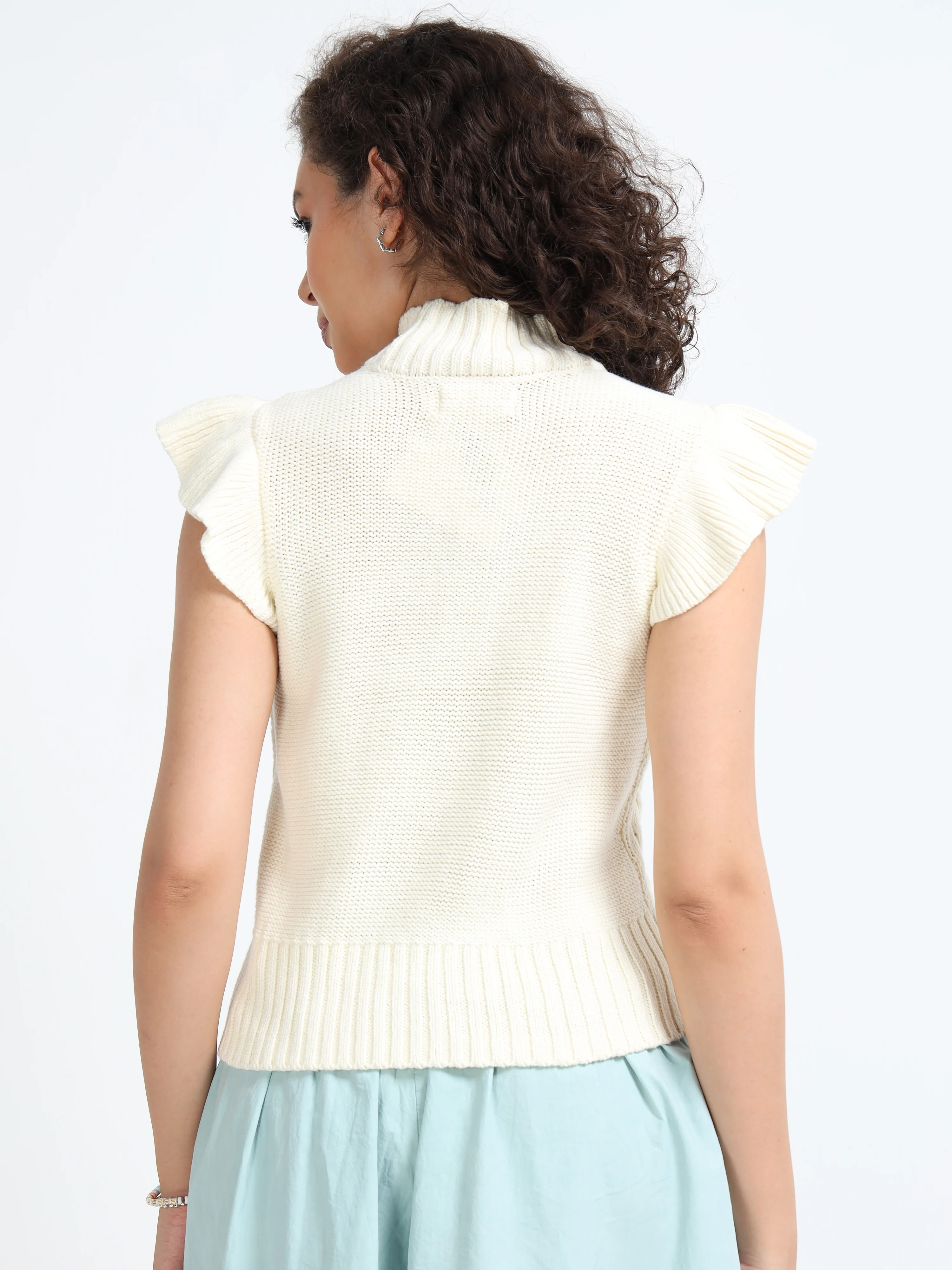 Women Cream Cable Knit Sweater - Image 3