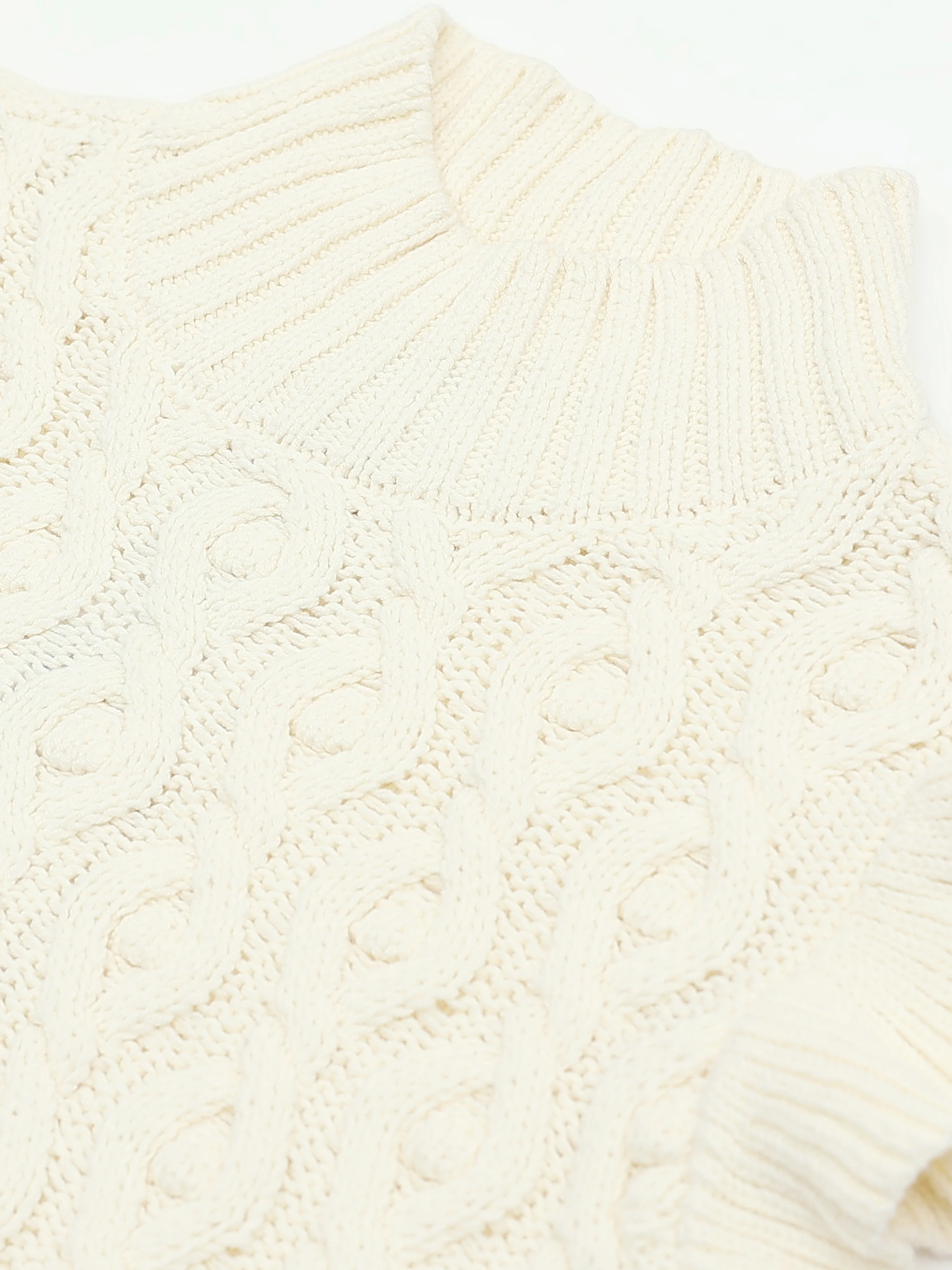 Women Cream Cable Knit Sweater - Image 6