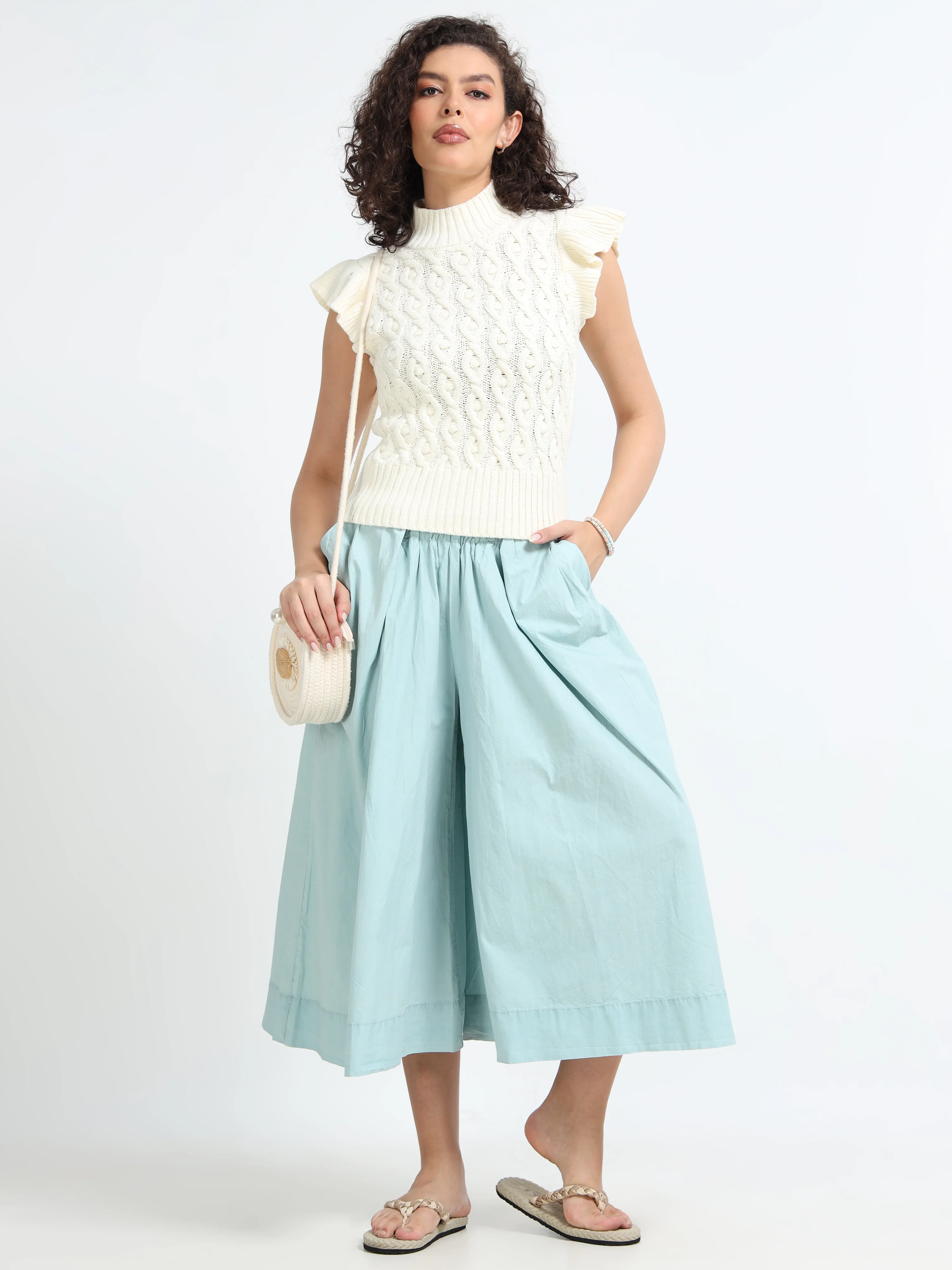 Women Cream Cable Knit Sweater - Image 7