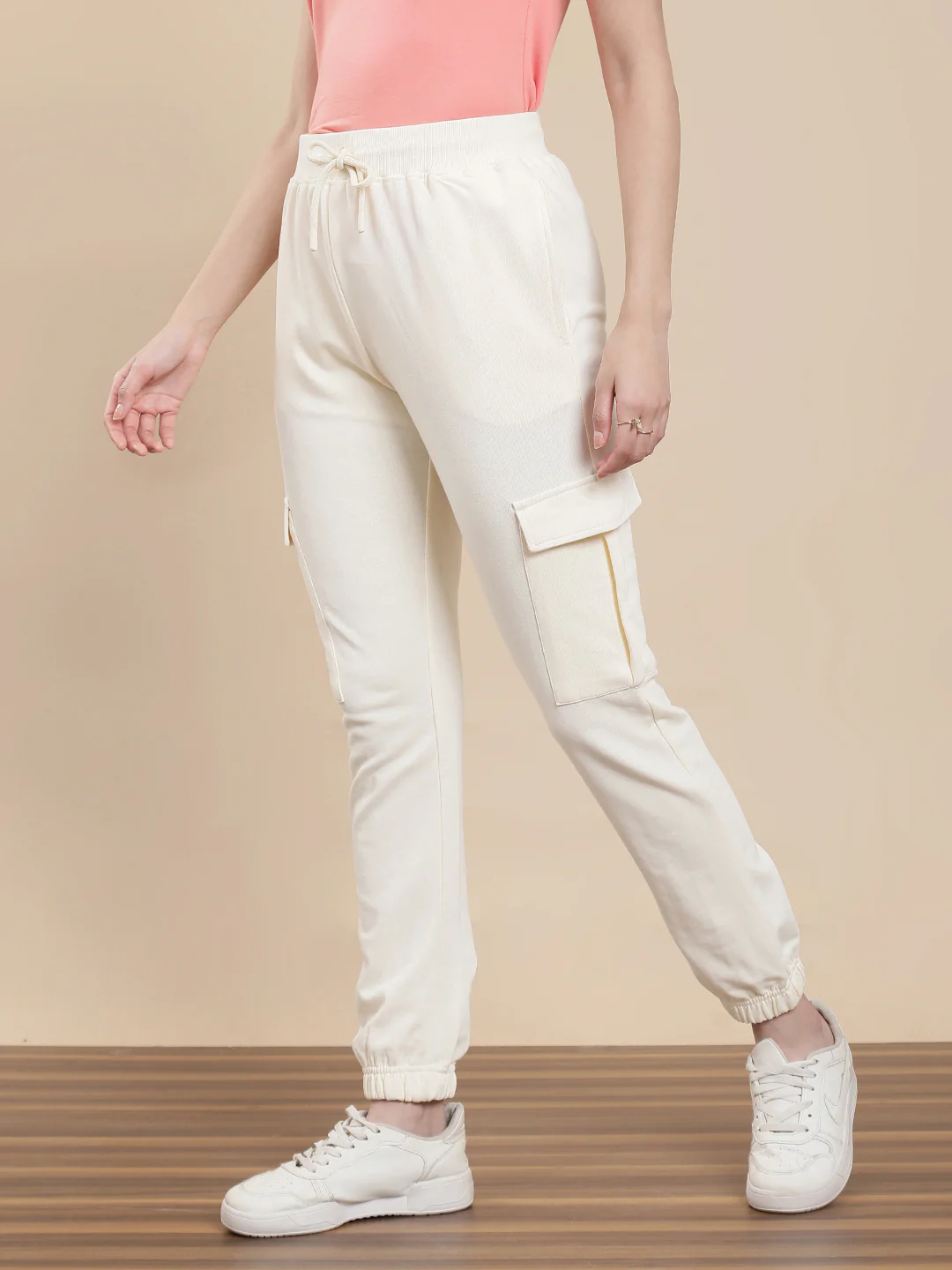 Women Cream Casual Jogger - Image 4
