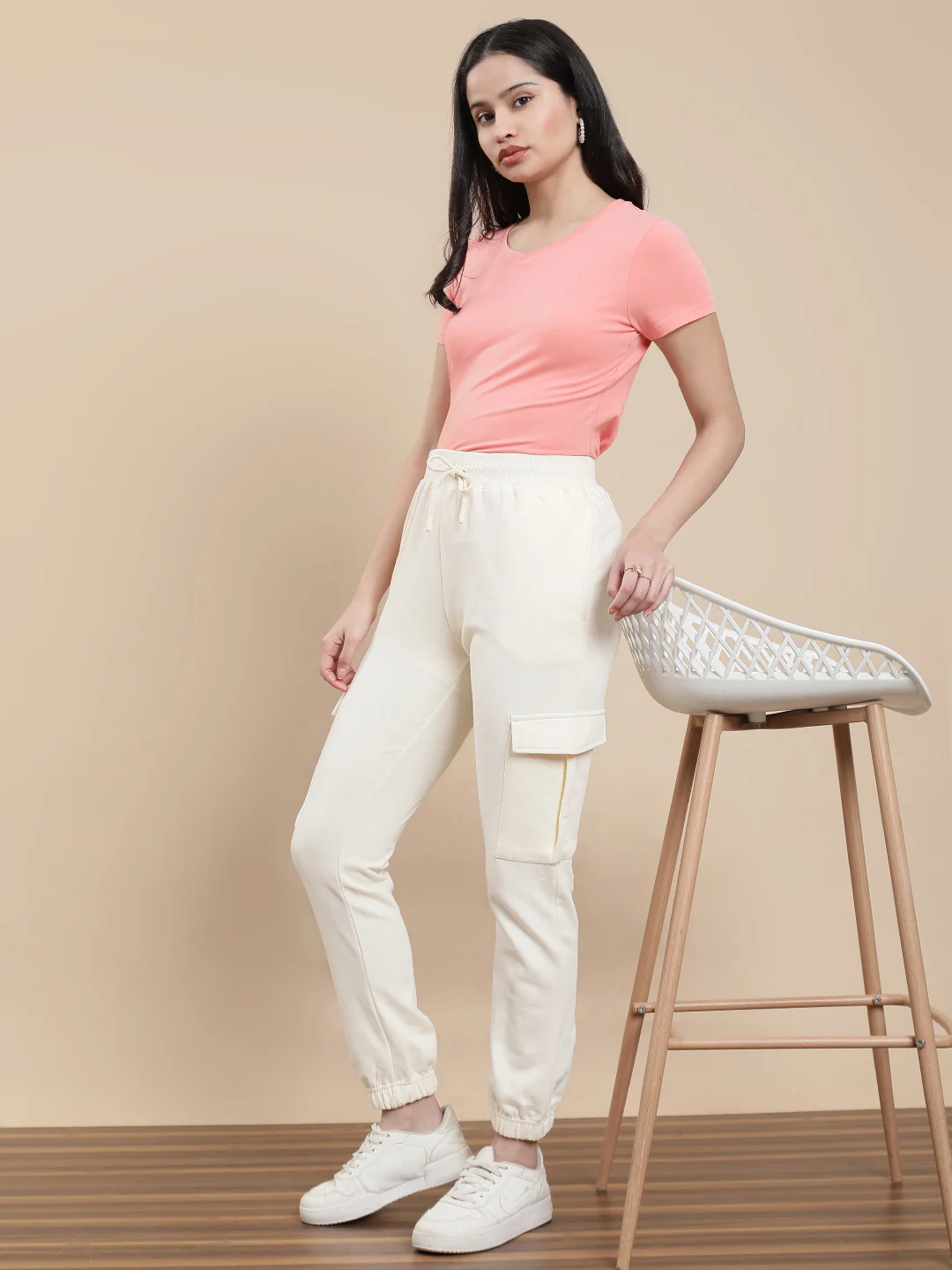 Women Cream Casual Jogger - Image 5