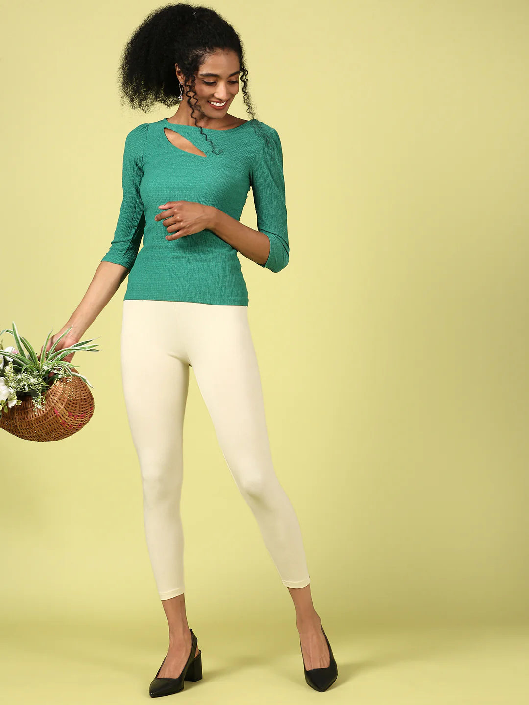 Women Cream Casual Leggings - Image 5