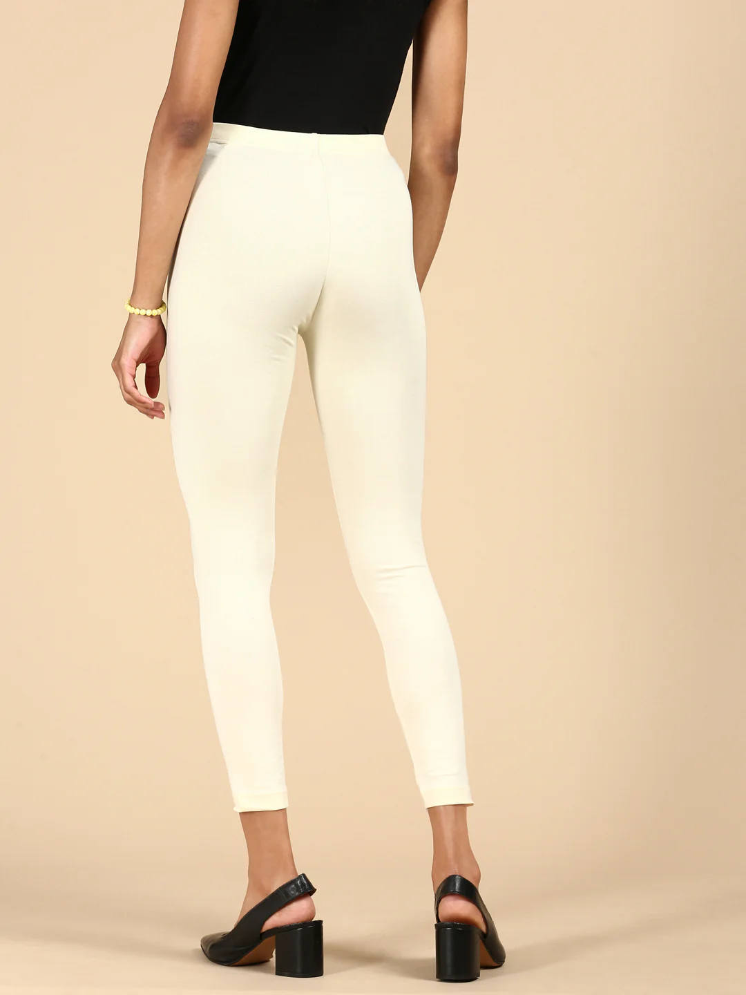 Women Cream Casual Leggings - Image 3
