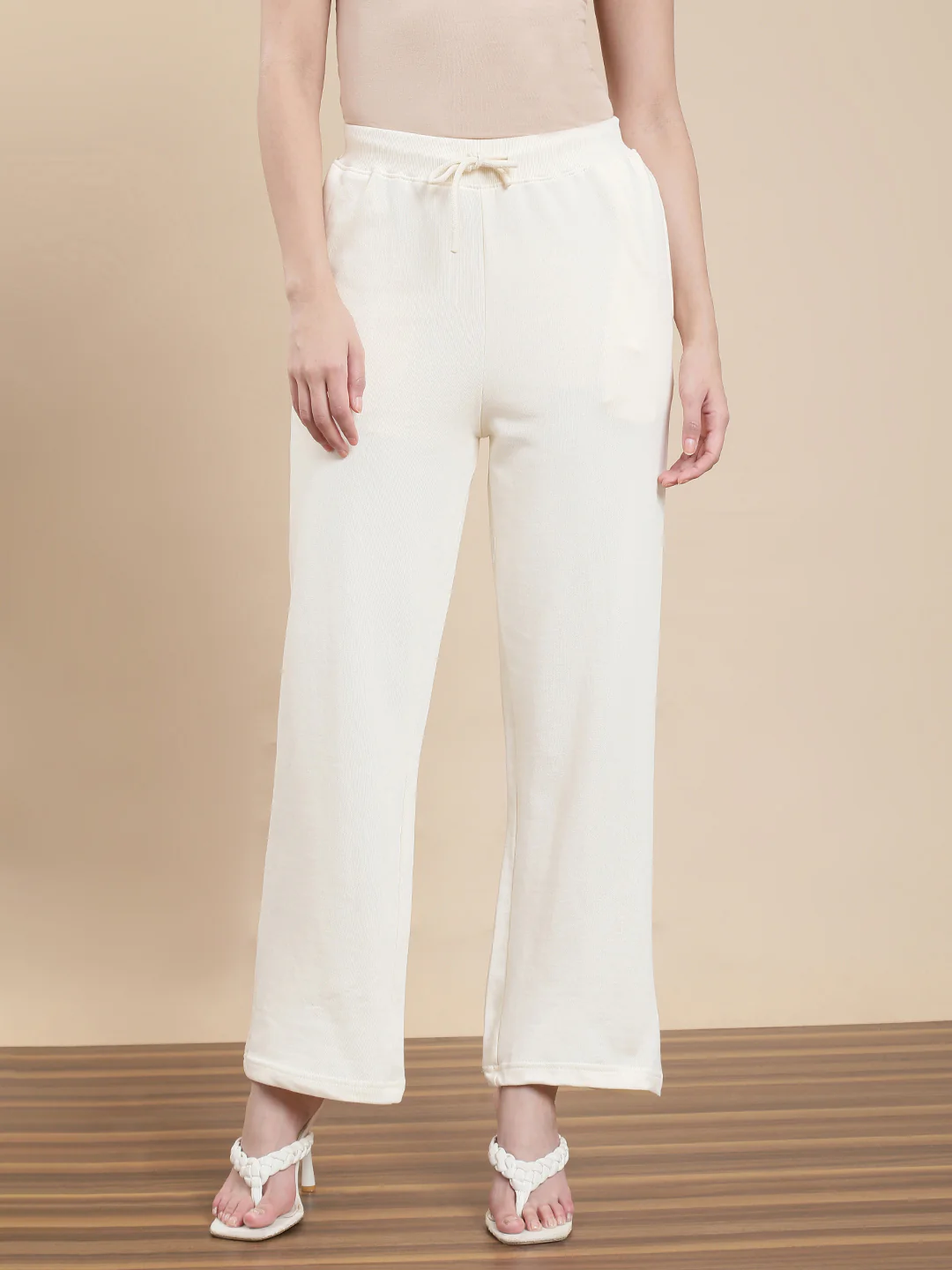 Women Cream Casual Pants - Image 2