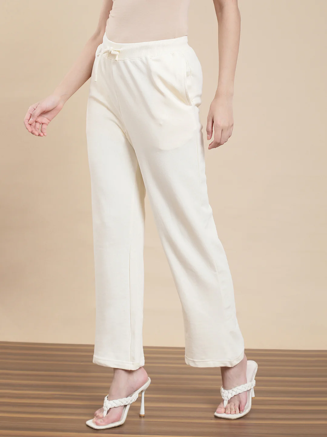 Women Cream Casual Pants - Image 3