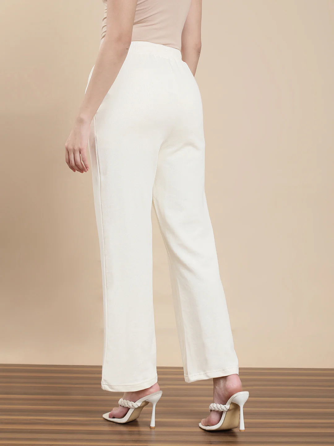 Women Cream Casual Pants - Image 4