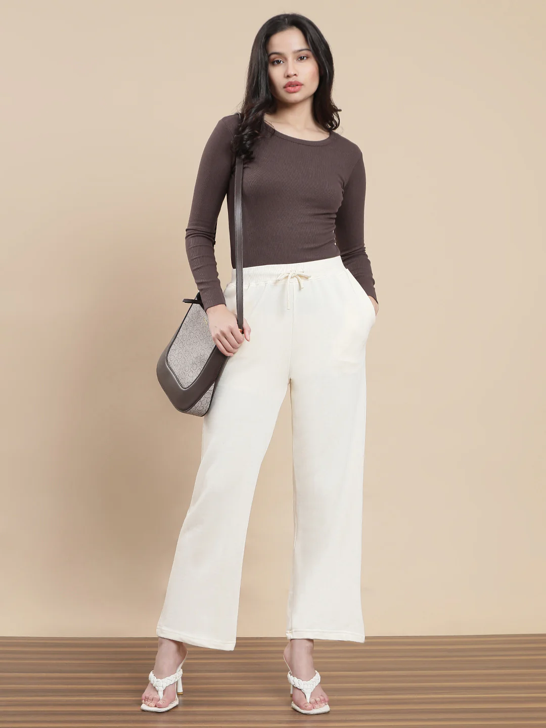 Women Cream Casual Pants - Image 5