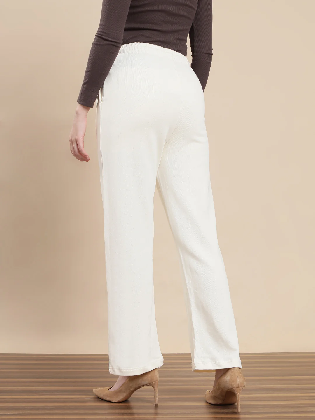 Women Cream Casual Pants - Image 2