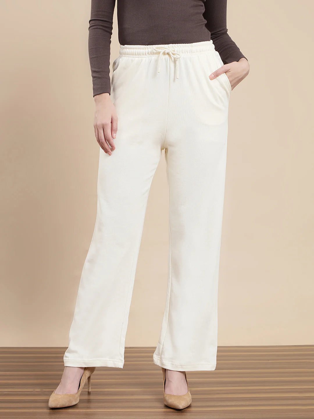 Women Cream Casual Pants - Image 3