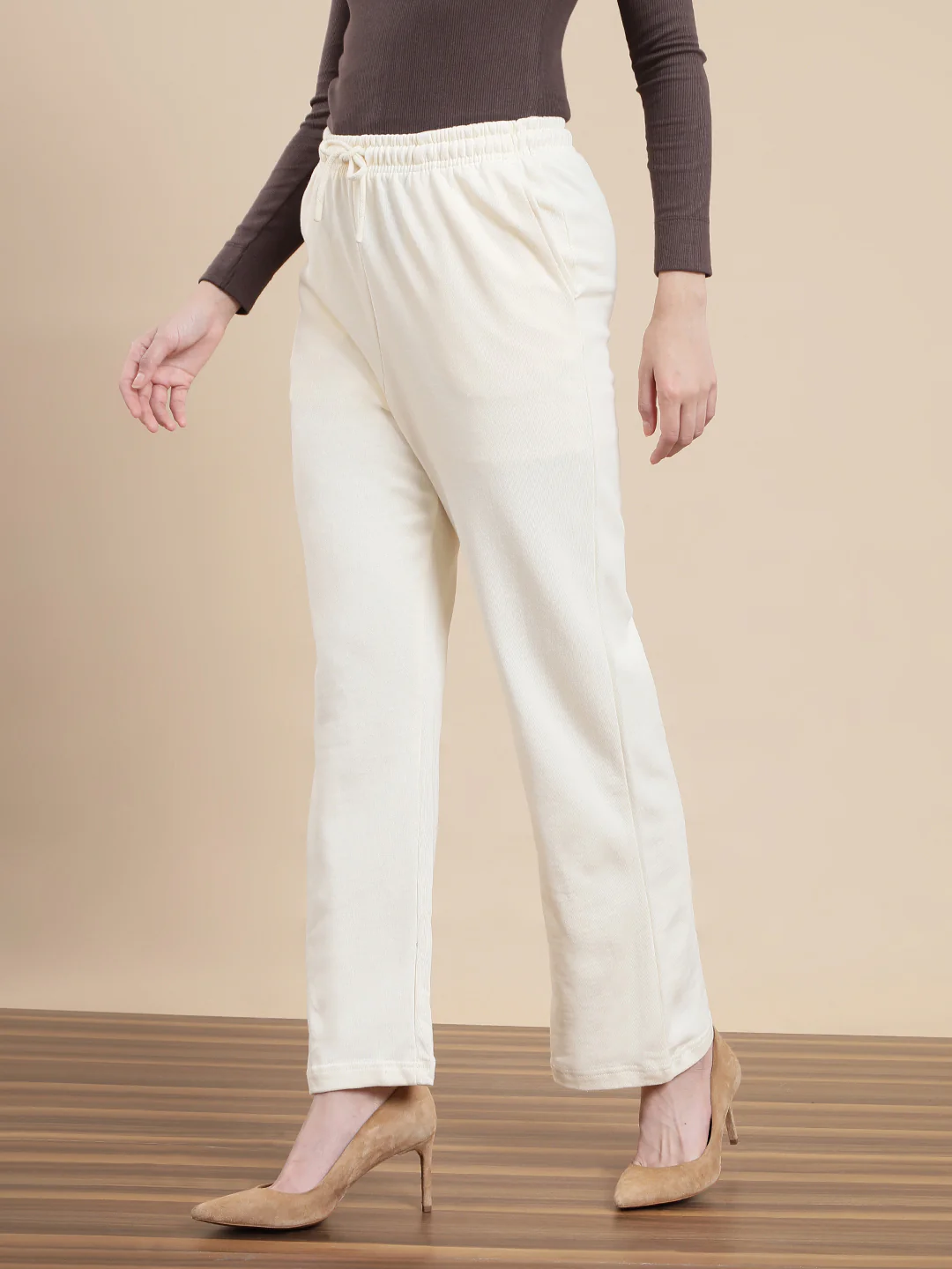 Women Cream Casual Pants - Image 4