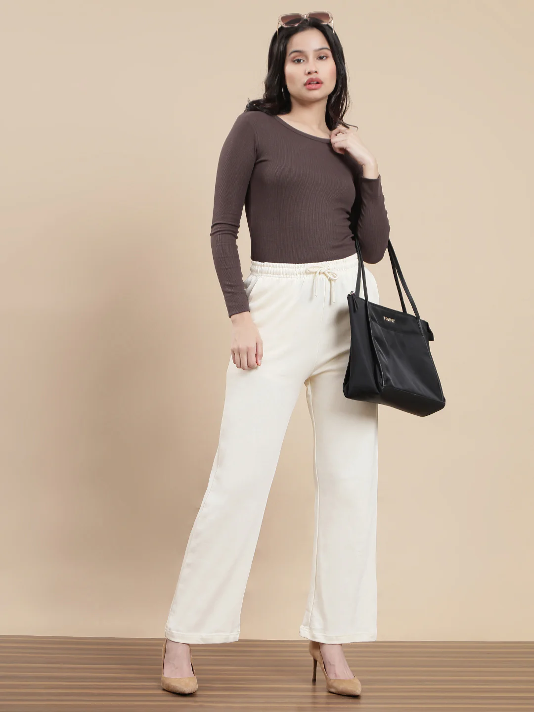 Women Cream Casual Pants - Image 5