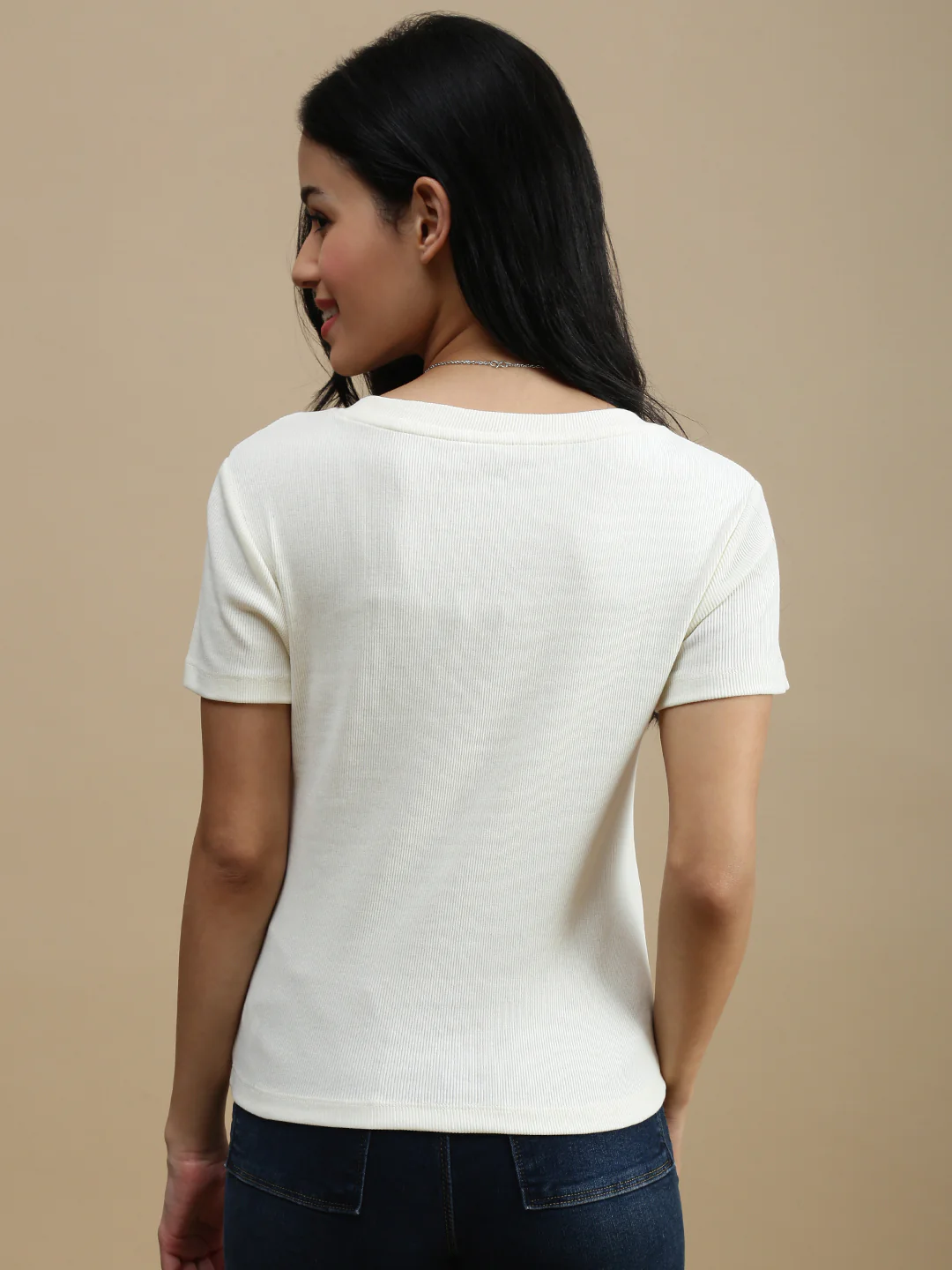 Women Cream Casual Top - Image 2