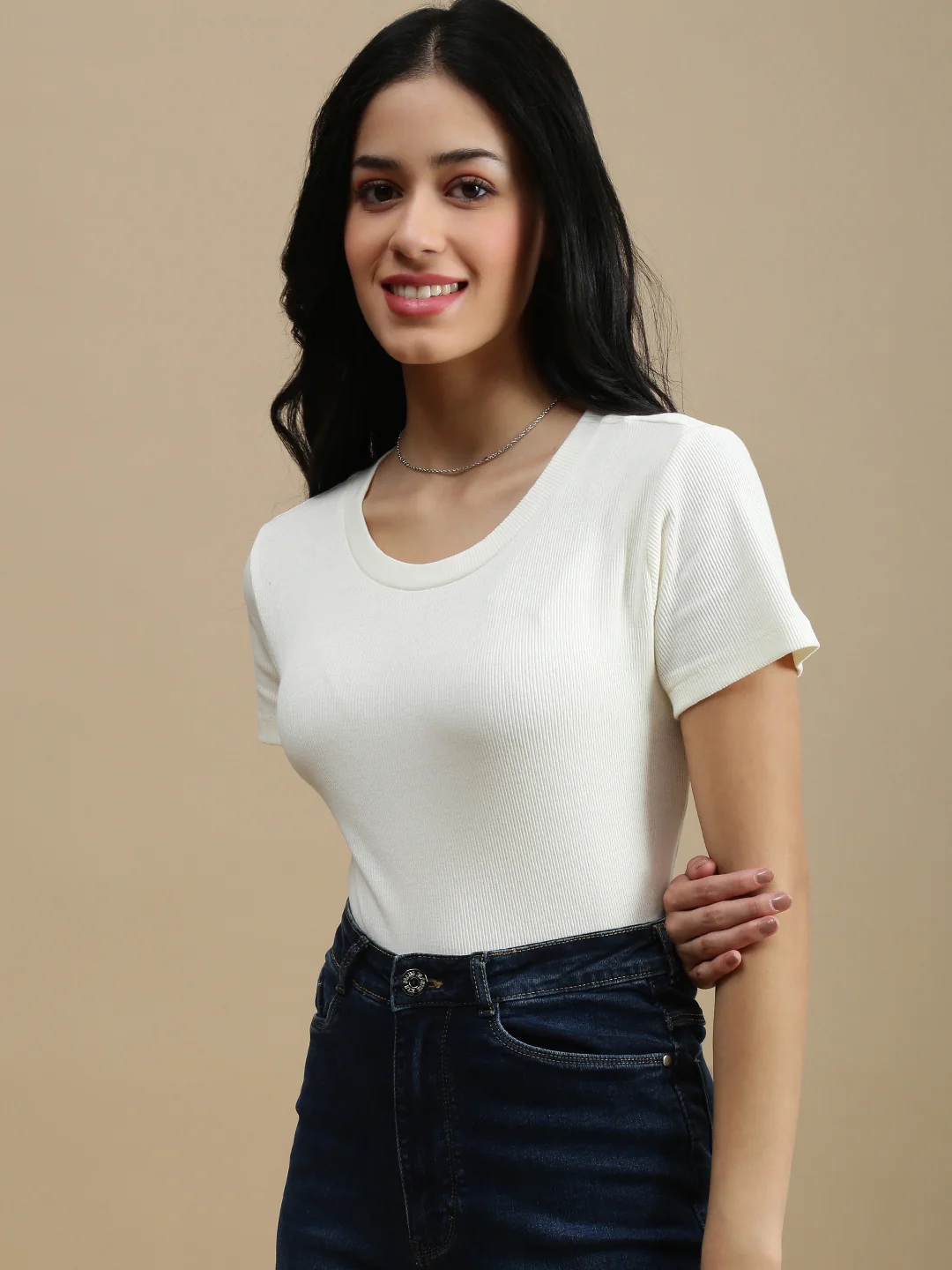 Women Cream Casual Top - Image 3