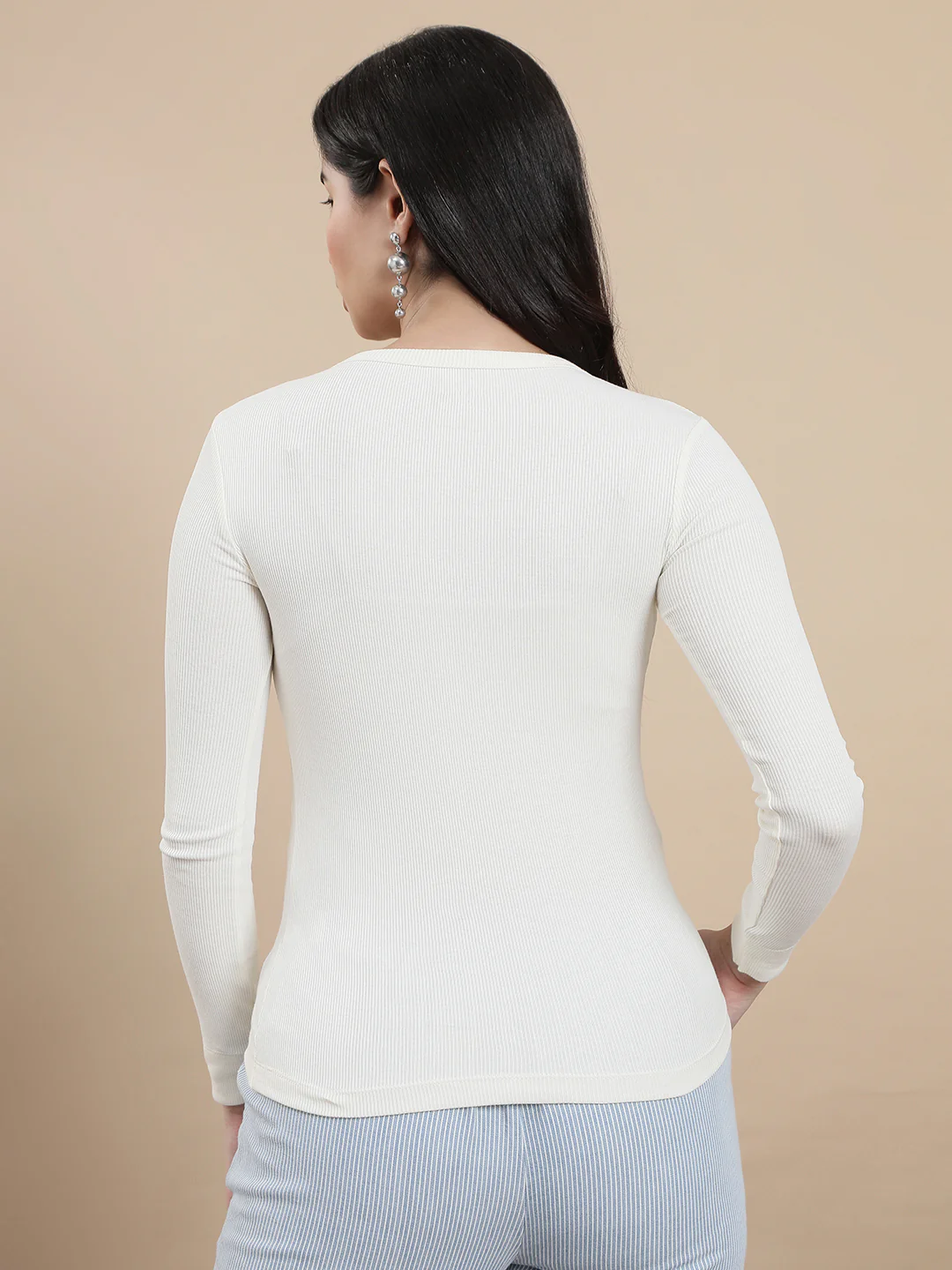 Women Cream Casual Top - Image 2