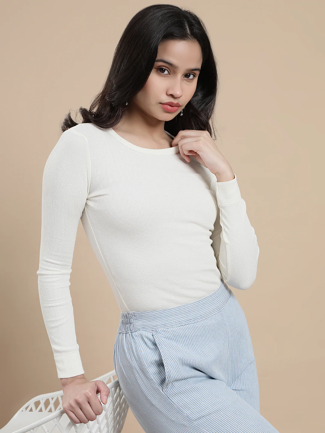 Women Cream Casual Top - Image 3