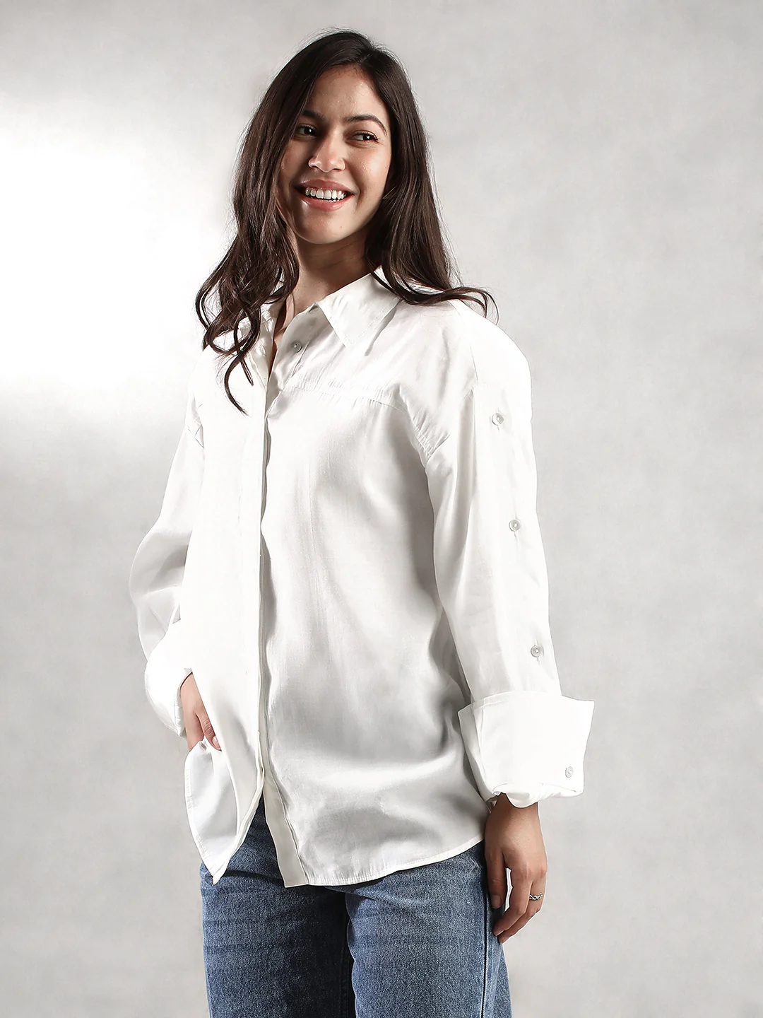 Women Cream Comfort Fit Shirt - Image 3