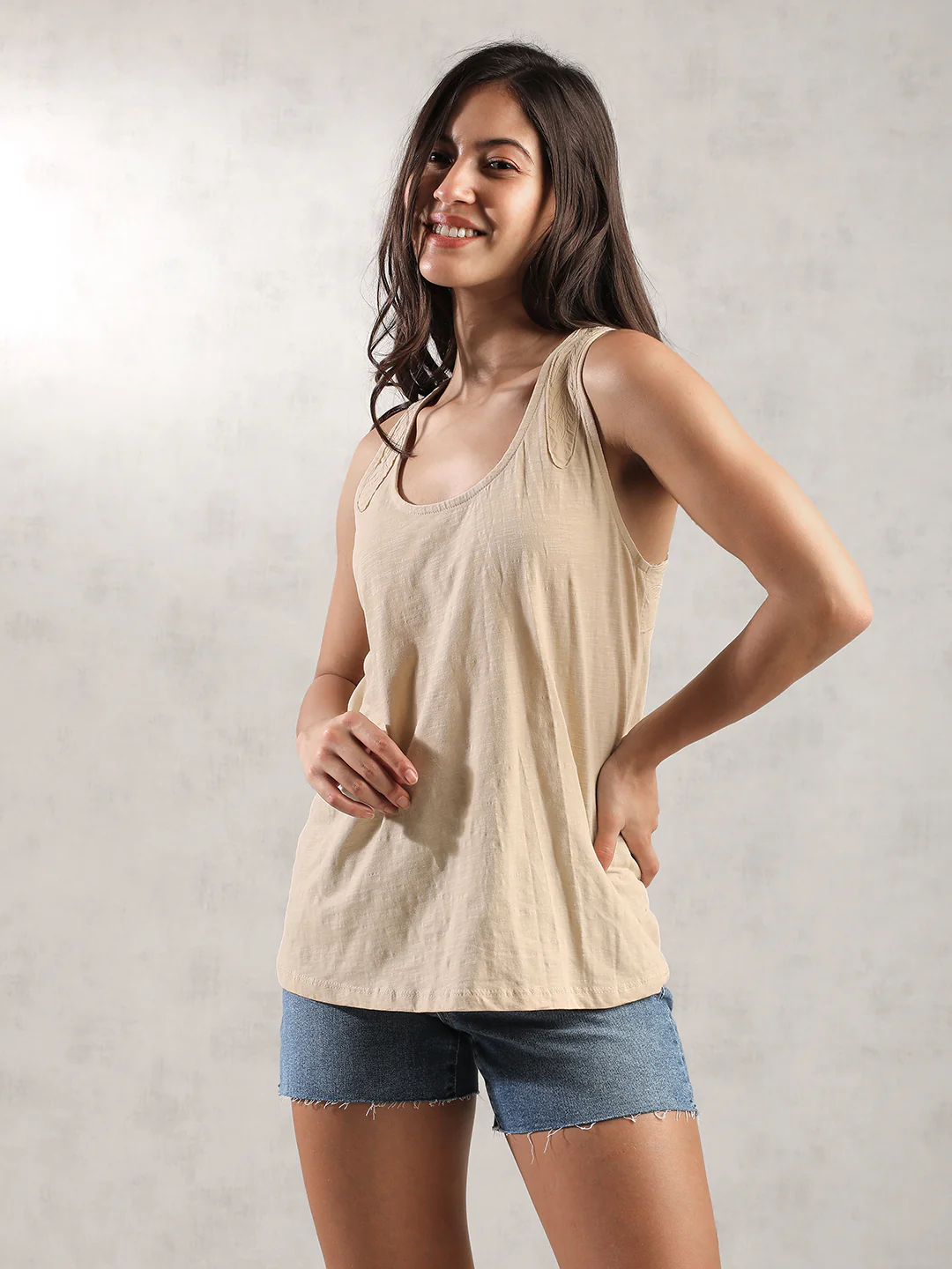 Women Cream Comfort Fit Tank Top - Image 3