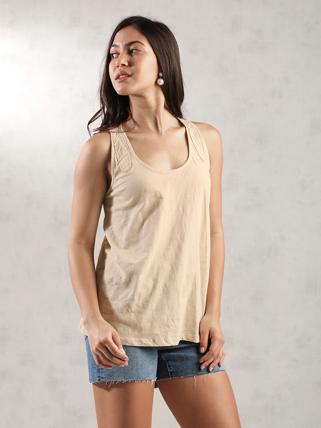 Women Cream Comfort Fit Tank Top - Image 5