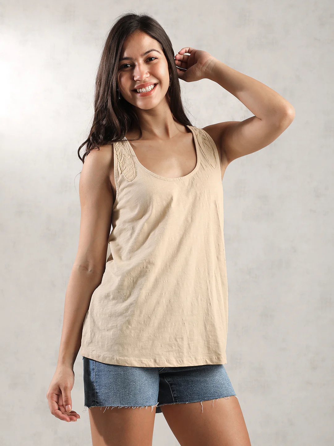 Women Cream Comfort Fit Tank Top - Image 6