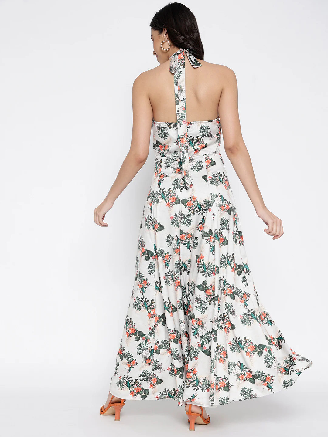 Women Cream Crepe Flora Fun Maxi Dress - Image 2