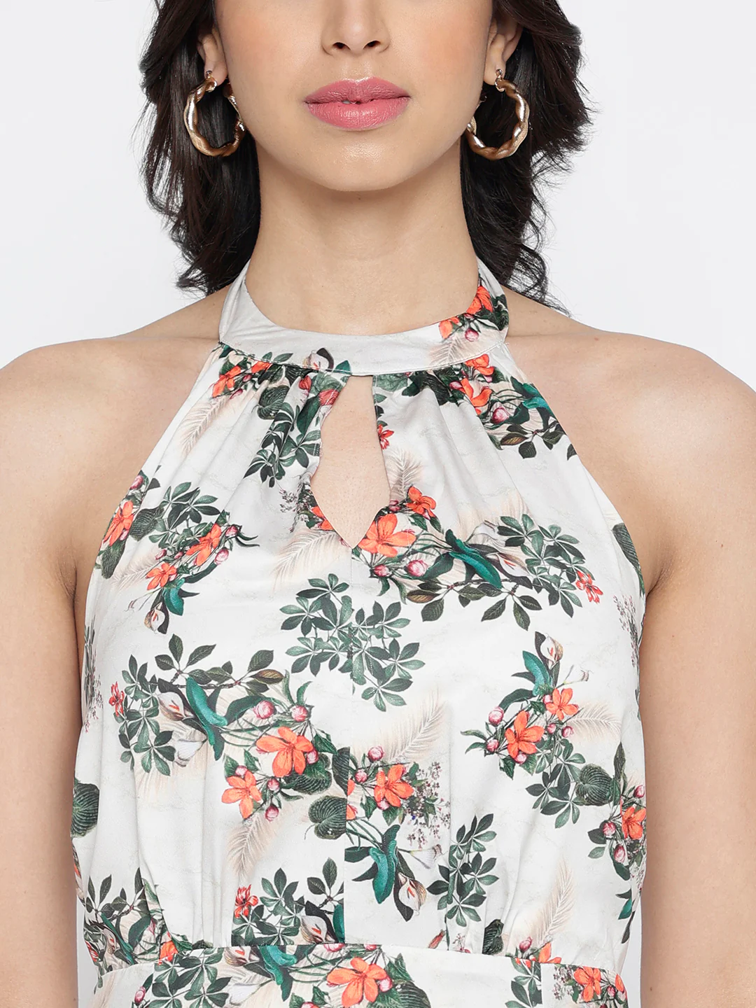 Women Cream Crepe Flora Fun Maxi Dress - Image 3