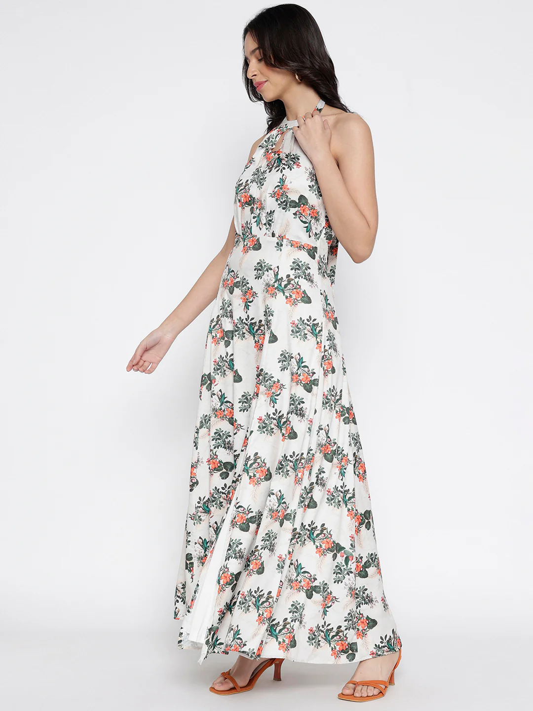 Women Cream Crepe Flora Fun Maxi Dress - Image 4