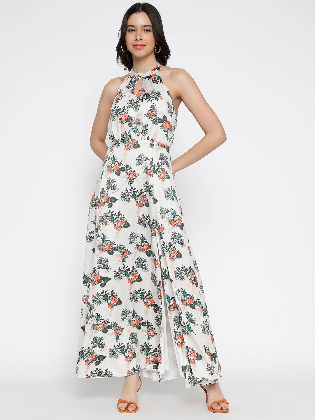 Women Cream Crepe Flora Fun Maxi Dress - Image 5