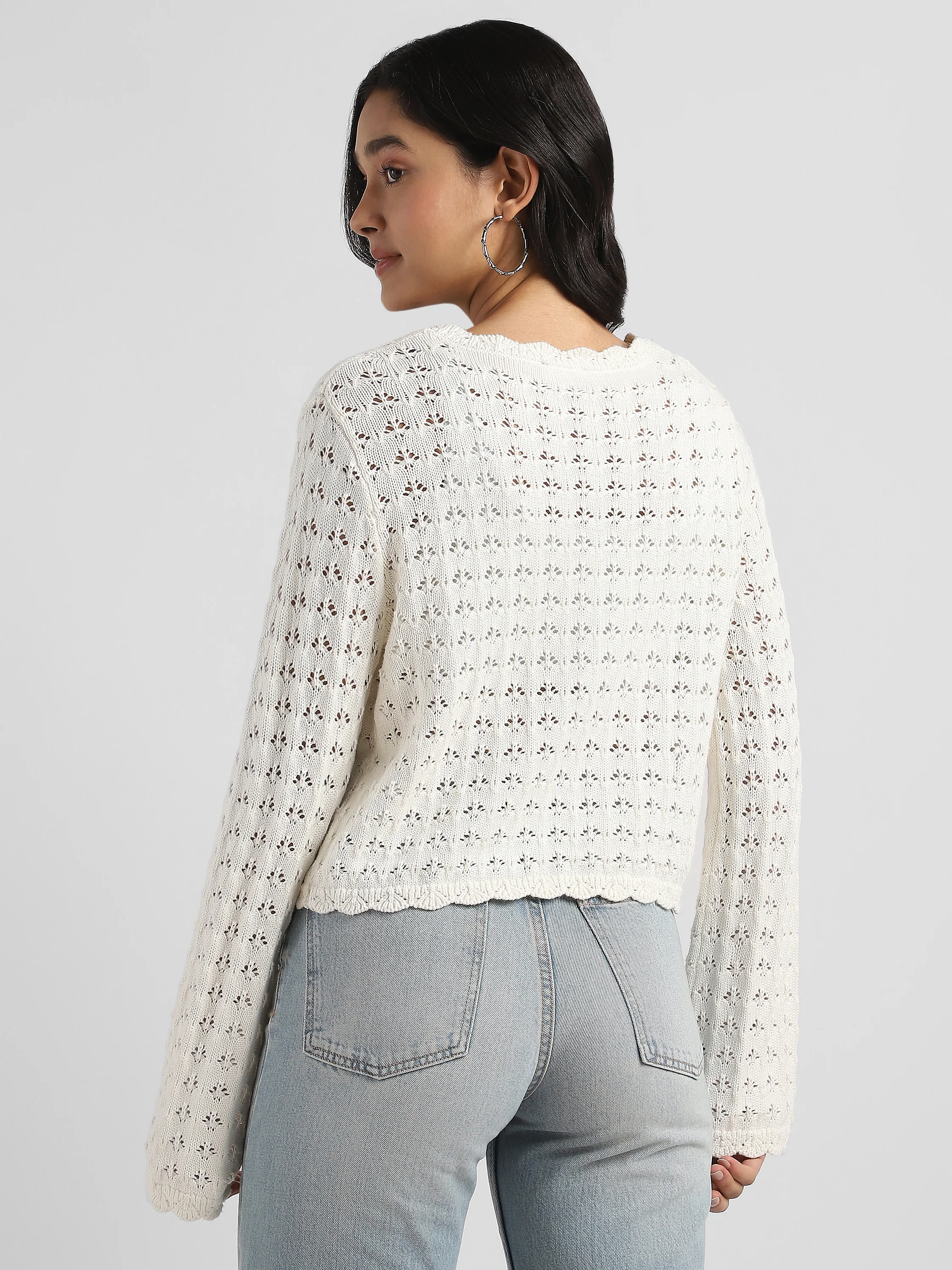 Women Cream Crochet Front open top - Image 2