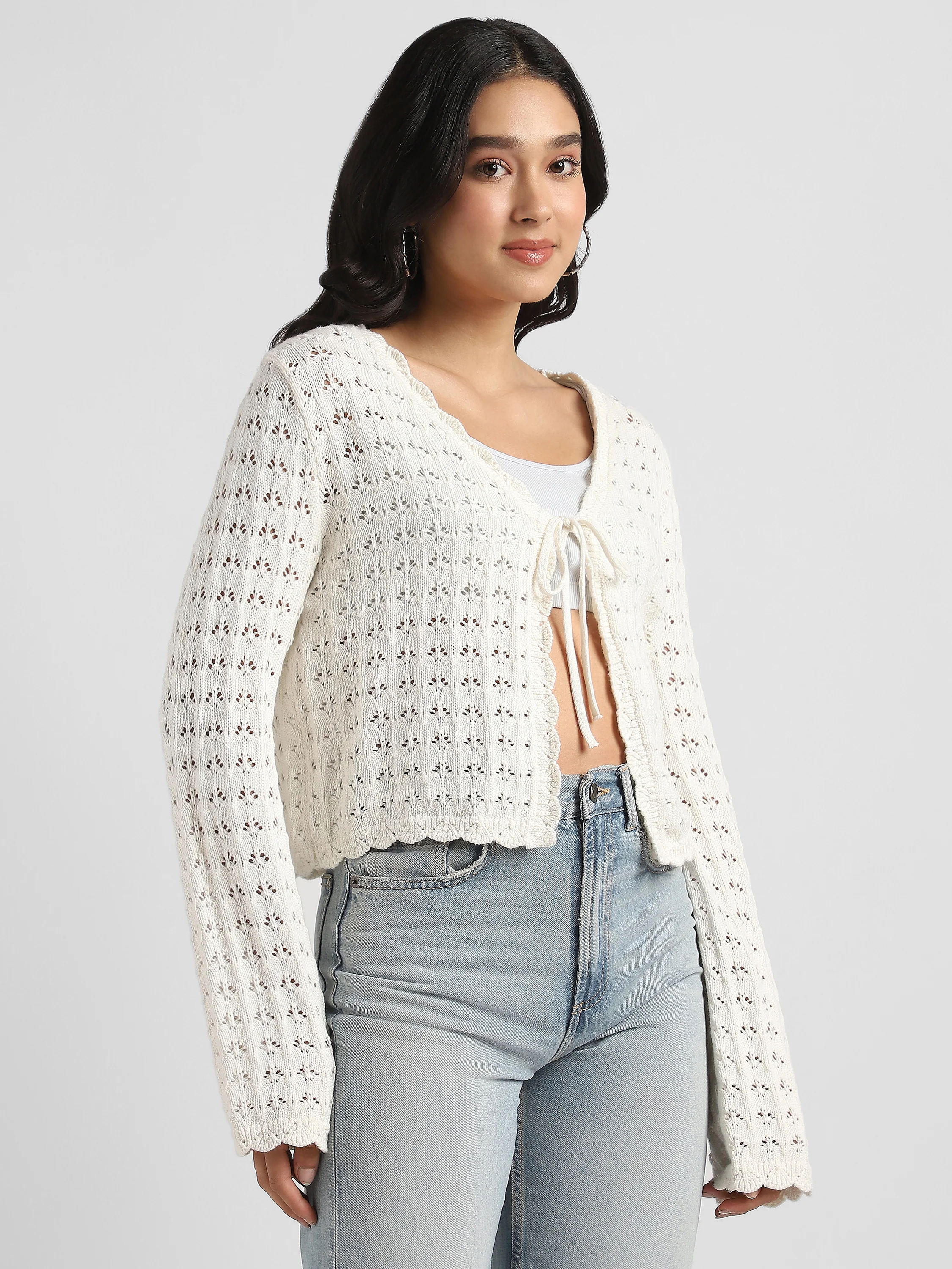 Women Cream Crochet Front open top - Image 3