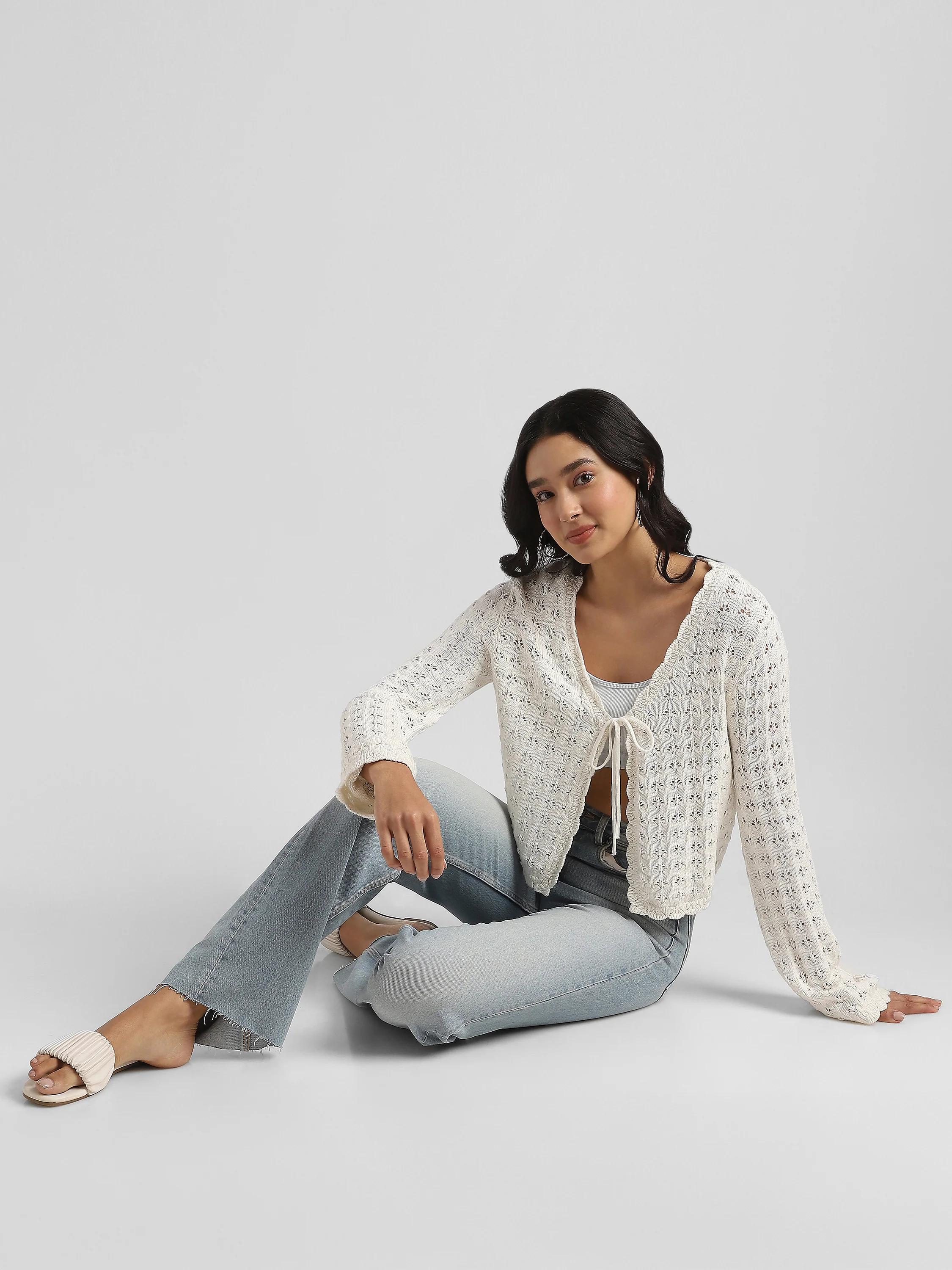 Women Cream Crochet Front open top - Image 4