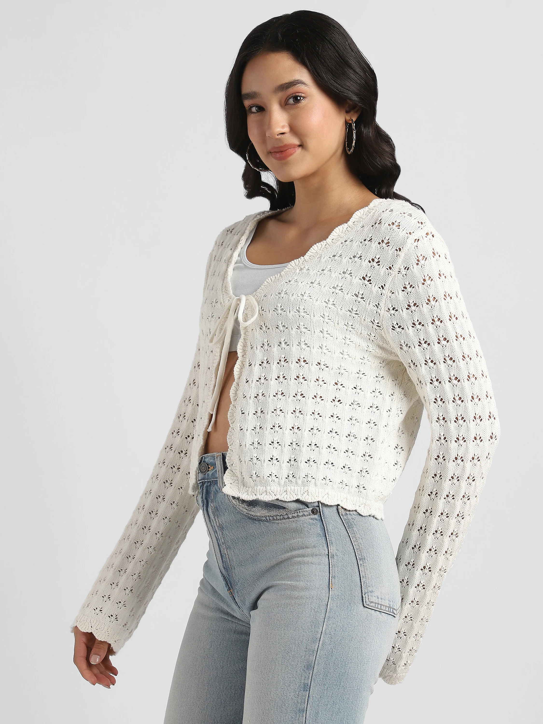 Women Cream Crochet Front open top - Image 5